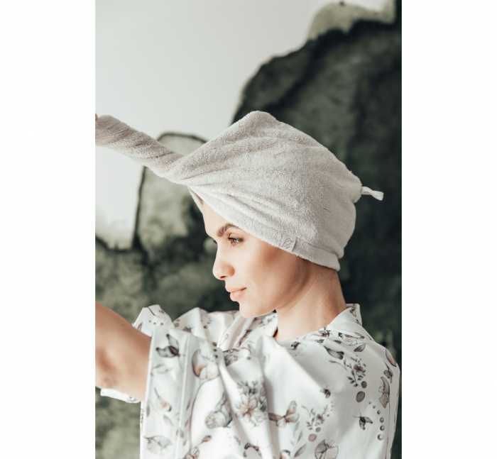 Prosop Turban din bambus pentru mamici si copii – Gri [3]