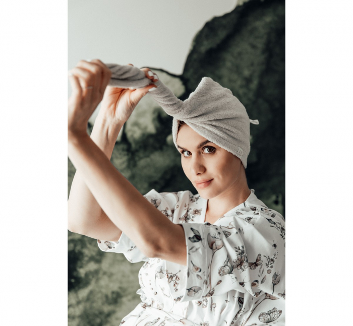Prosop Turban din bambus pentru mamici si copii – Gri [2]