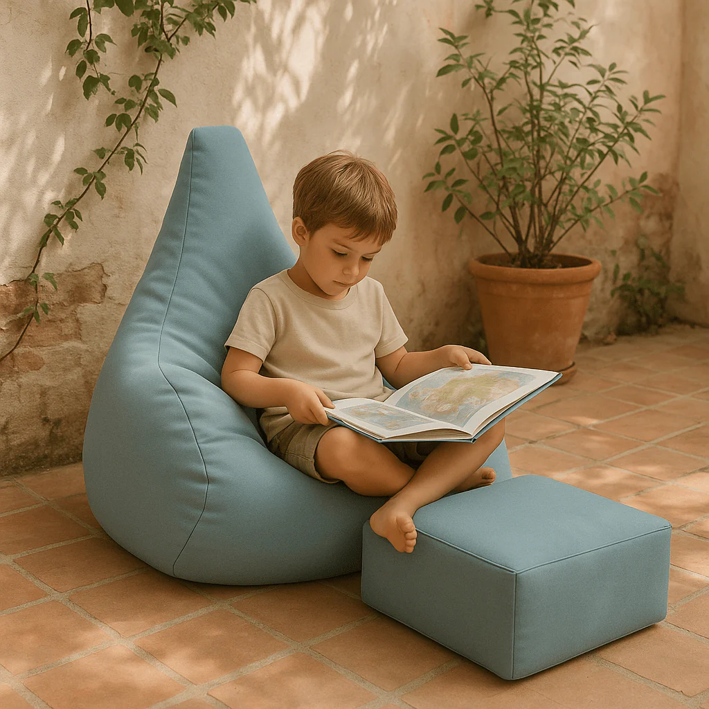 Puf Premium Copii cu Suport Picioare MeowBaby® Tearo Outzy Cloudberry Sky Blue – Sako Bag Outdoor & Indoor pentru Relaxare și Joacă [2]
