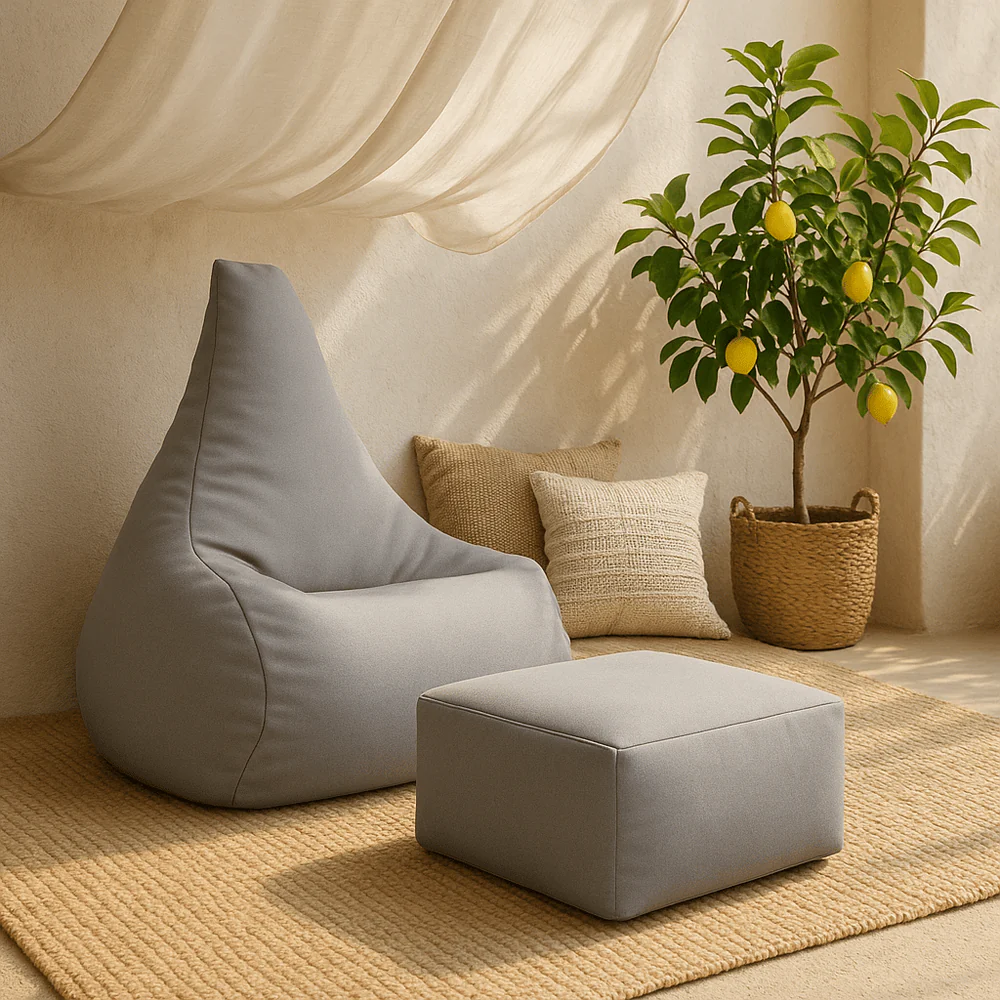 Puf Premium Copii cu Suport Picioare MeowBaby® Tearo Outzy Oat Blush Beige – Sako Bag Outdoor & Indoor pentru Relaxare și Joacă [4]