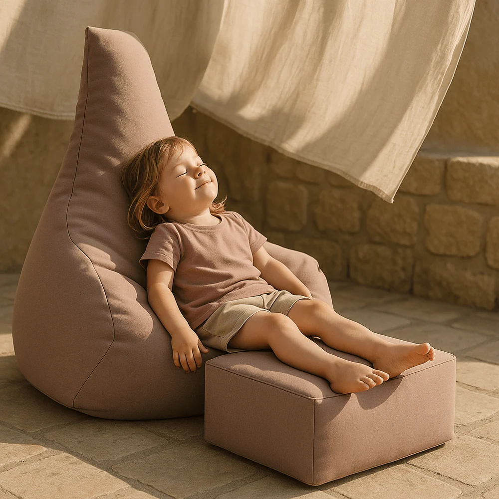 Puf Premium Copii cu Suport Picioare MeowBaby® Tearo Outzy Taupe – Sako Bag Outdoor & Indoor pentru Relaxare și Joacă [9]