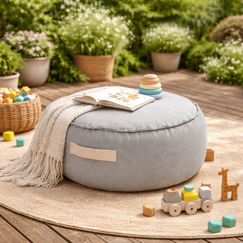 Puf Rotund Premium Copii MeowBaby® Outzy Drift Dlay Taupe – Bean Bag Indoor & Outdoor pentru Relaxare și Joacă [3]