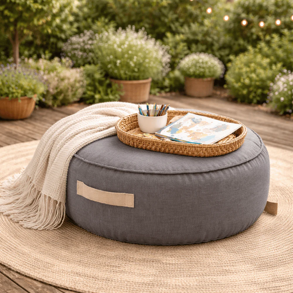 Puf Rotund Premium Copii MeowBaby® Outzy FeatherFog Gray – Bean Bag Indoor & Outdoor pentru Relaxare și Joacă [5]