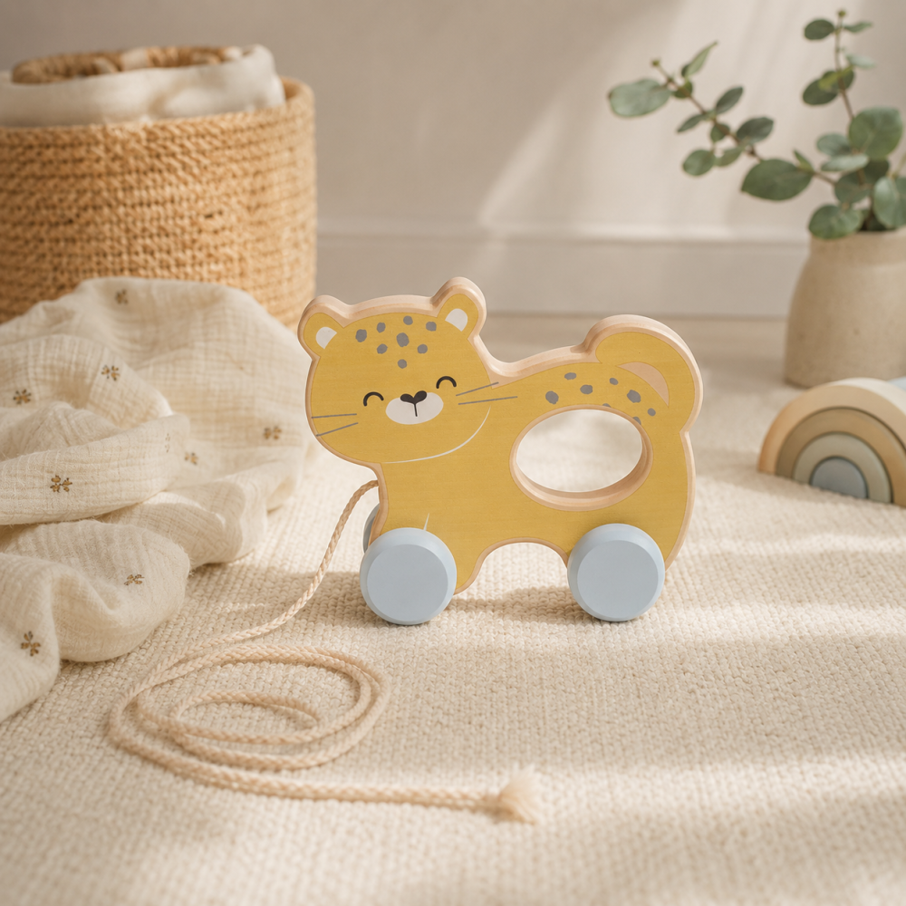 Jucărie de Tras Pull Along Ghepard Saro Baby – Lemn FSC, Funie Bumbac | Primii Pași 12M+ [2]