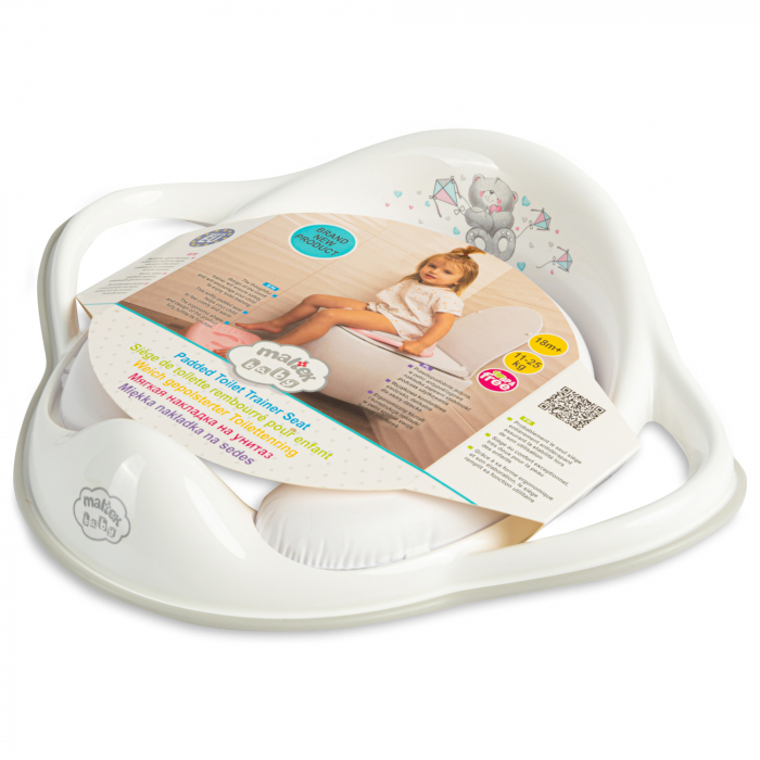 Reductor toaleta copii, antiderapant, colac integrat moale si manere, Bear Alb, Maltex Baby [3]
