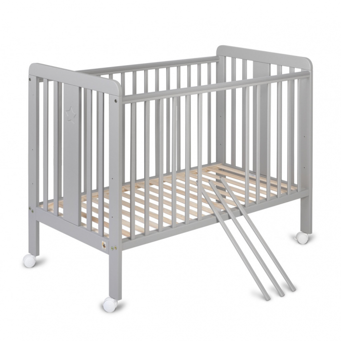 Patut din lemn pentru bebe, inaltime saltea reglabila, Star Baby Gri 120x60 cm [13]