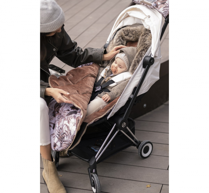 Sac de dormit de iarna pentru carucior cu centuri de siguranta in 5 puncte, cu blană detașabilă, fermoare laterale, impermeabil si plus, umplutura fleece, 105x48cm, 0-36 luni, Sepia Rose [5]