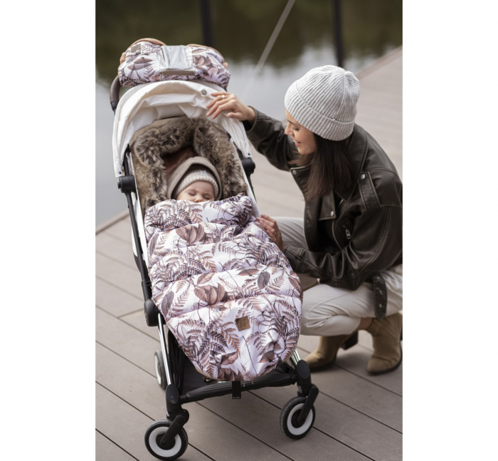 Sac de dormit de iarna pentru carucior cu centuri de siguranta in 5 puncte, cu blană detașabilă, fermoare laterale, impermeabil si plus, umplutura fleece, 105x48cm, 0-36 luni, Sepia Rose [4]