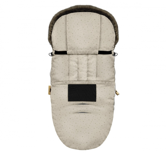 Sac de dormit de iarna pentru carucior cu centuri de siguranta in 5 puncte, cu blană detașabilă, fermoare laterale, impermeabil si plus, umplutura fleece, 105x48cm, 0-36 luni, Bej [2]
