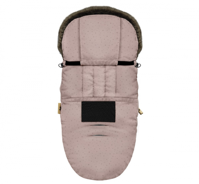 Sac de dormit de iarna pentru carucior cu centuri de siguranta in 5 puncte, cu blană detașabilă, fermoare laterale, impermeabil si plus, umplutura fleece, 105x48cm, 0-36 luni, Sepia Rose [2]