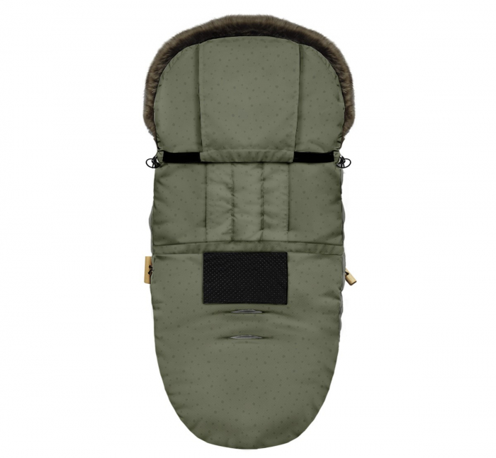 Sac de dormit de iarna pentru carucior cu centuri de siguranta in 5 puncte, cu blană detașabilă, fermoare laterale, impermeabil si plus, umplutura fleece, 105x48cm, 0-36 luni, Khaki [2]