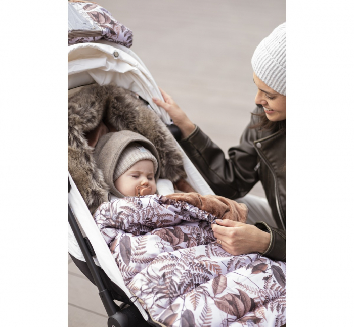 Sac de dormit de iarna pentru carucior cu centuri de siguranta in 5 puncte, cu blană detașabilă, fermoare laterale, impermeabil si plus, umplutura fleece, 105x48cm, 0-36 luni, Sepia Rose [6]