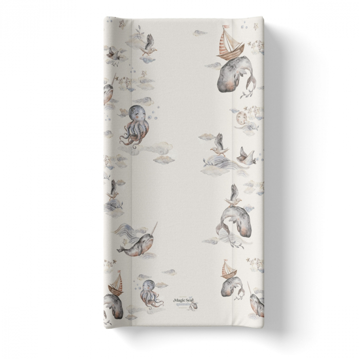 Saltea de infasat cu spate intarit si margini de protectie 50x80 cm, Magic Sea Animals [1]