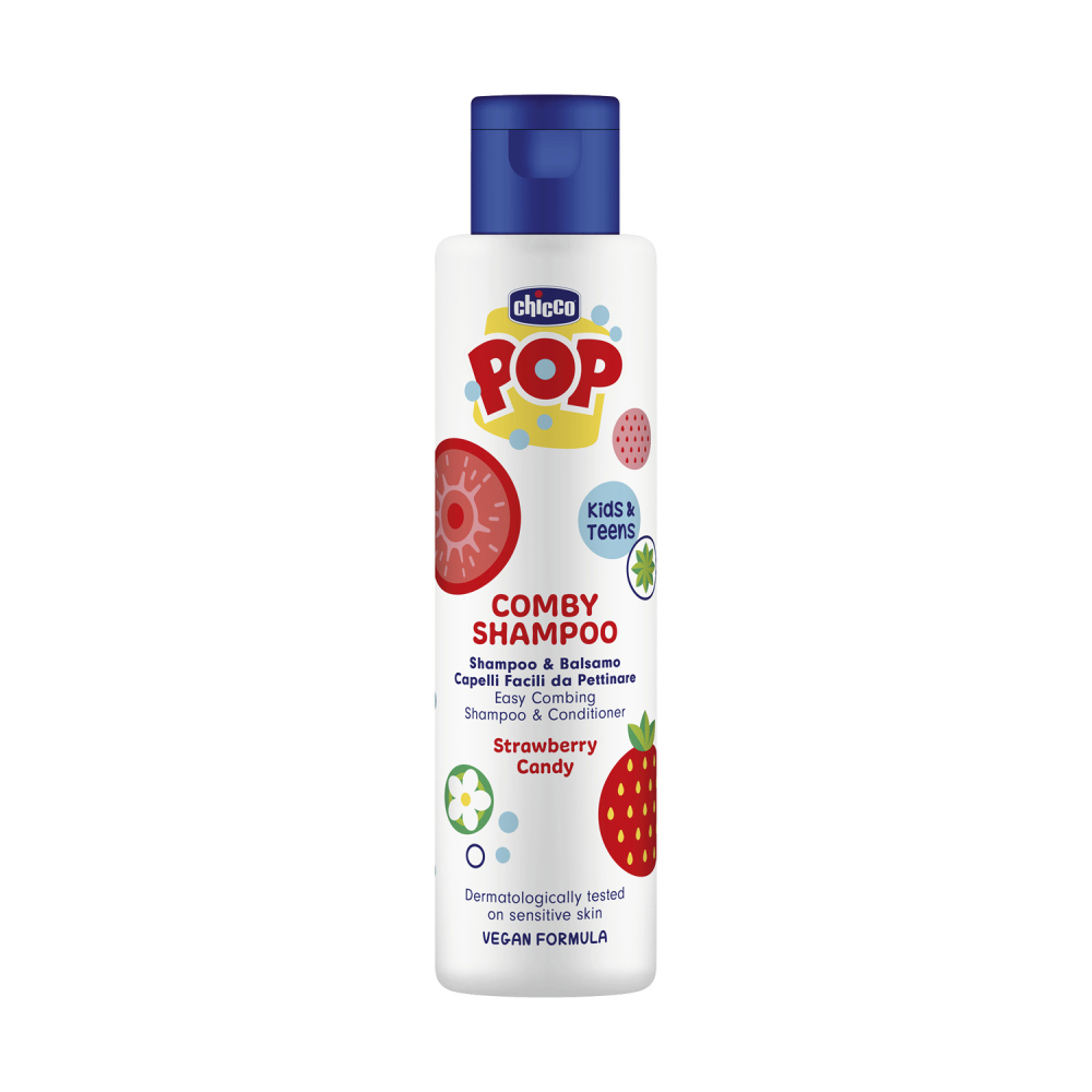 Sampon si balsam de par 2 in 1 Chicco POP cu aroma de bomboane cu capsuni, formula vegana, pentru copii si adolescenti 250 ml [1]