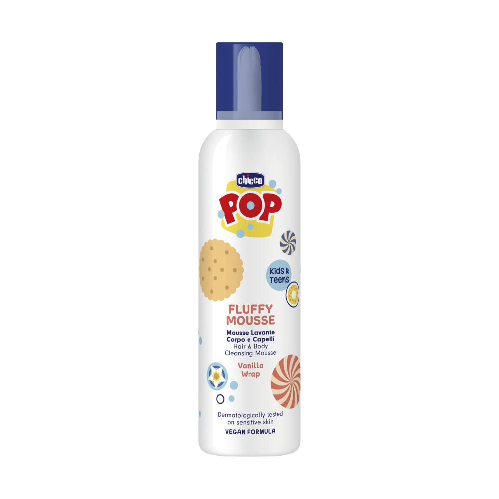 Sampon si gel de dus Chicco POP, tip spuma cu aroma de prajitura cu vanilie, formula vegana, pentru copii si adolescenti, 200 ml [1]