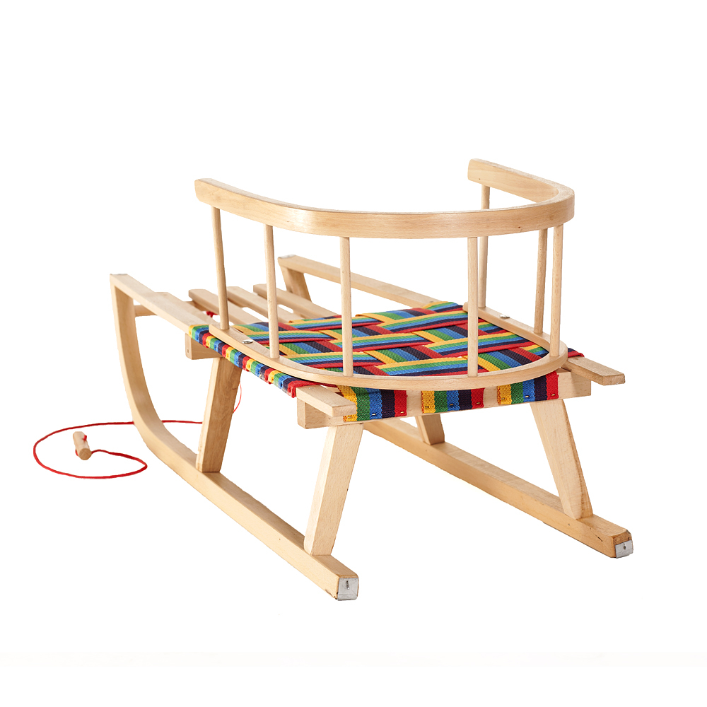 Sanie Ultimate din lemn cu spătar și șezut cu chingi – model premium pentru copii | Sanie din fag cu șnur de tras [2]