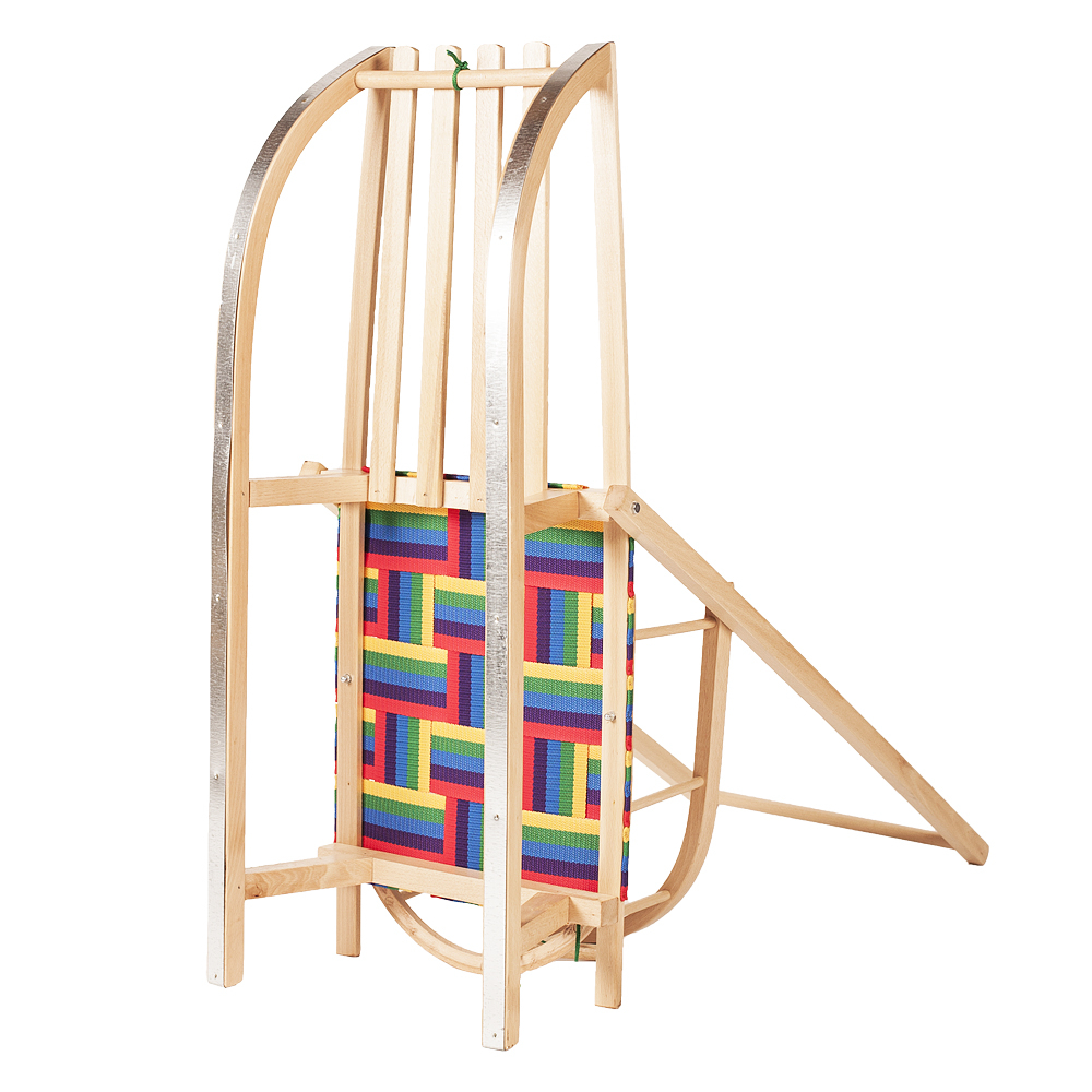 Sanie Ultimate Plus din lemn cu spătar, șezut textil și împingător – model premium pentru copii | Sanie fag cu mâner și cablu de tras [4]