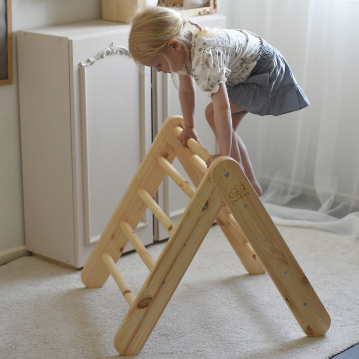 Scara din lemn pentru copii - Triunghi de catarare tip Pikler Montessori, Natural, MeowBaby® [2]
