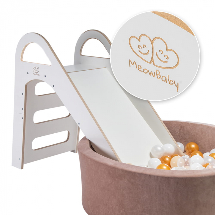 Tobogan din lemn pentru copii, Montessori, Alb, MeowBaby® [8]