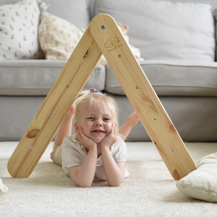 Scara din lemn pentru copii - Triunghi de catarare tip Pikler Montessori, Natural, MeowBaby® [3]
