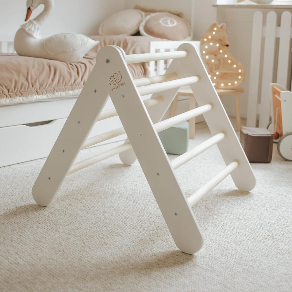 Scara din lemn pentru copii - Triunghi de catarare tip Pikler Montessori, Alb, MeowBaby® [10]