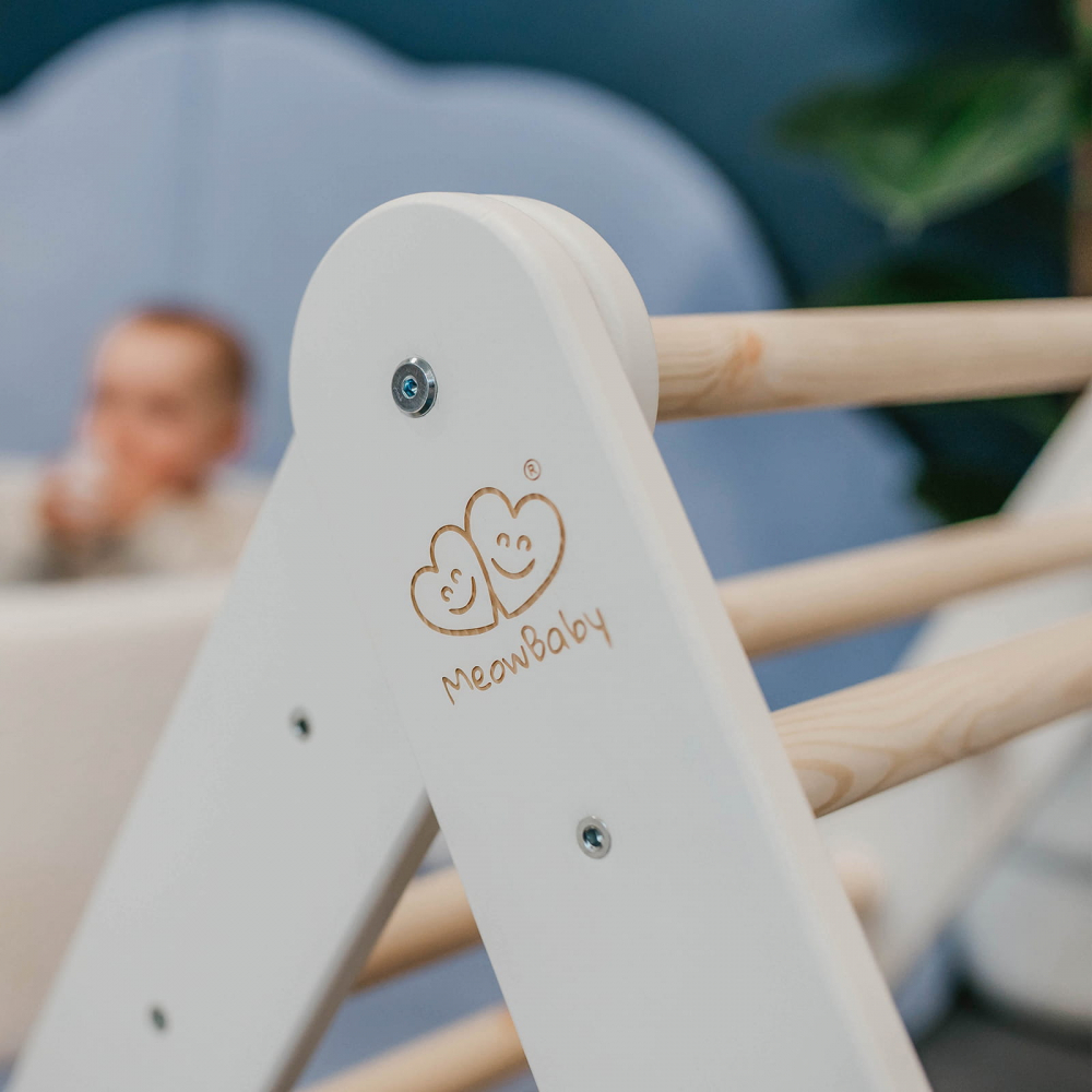 Scara din lemn pentru copii - Triunghi de catarare tip Pikler Montessori, Alb, MeowBaby® [9]
