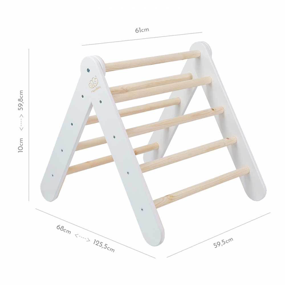 Scara din lemn pentru copii - Triunghi de catarare tip Pikler Montessori, Alb, MeowBaby® [7]