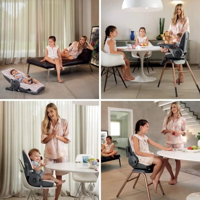 Scaun de Masa 4in1 pentru Bebelusi si Copii, CAM® Original, Înălțime Ajustabila, Varsta 0-15 kg, Pliabil, Centura de Siguranta in 5 Puncte, Depozitare, Roz [22]