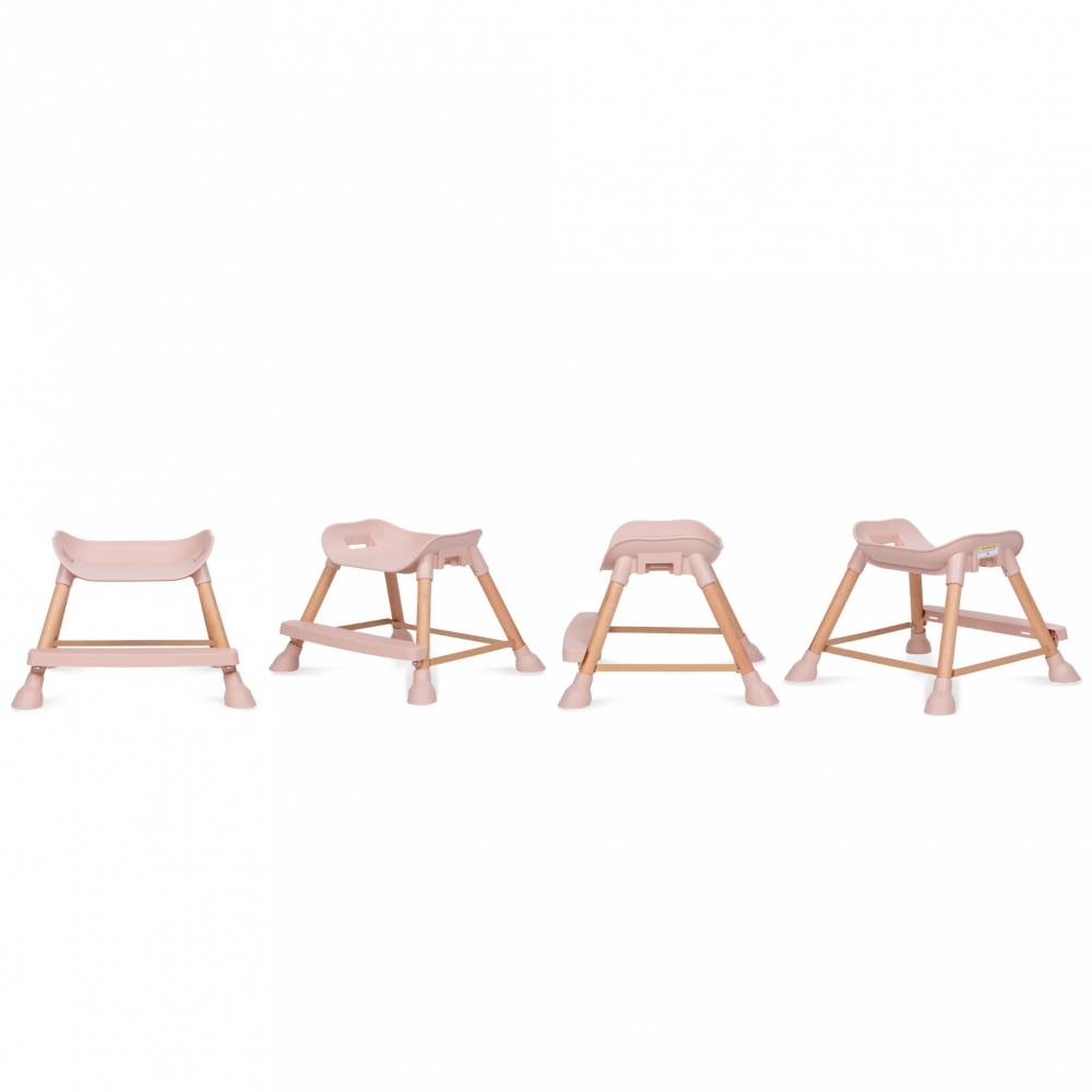 Scaun de Masa 4in1 pentru Bebelusi si Copii, Eatan Wood, Înălțime Ajustabila, Varsta 0-15 kg, Centura de Siguranta in 5 Puncte, Depozitare, Roz [6]