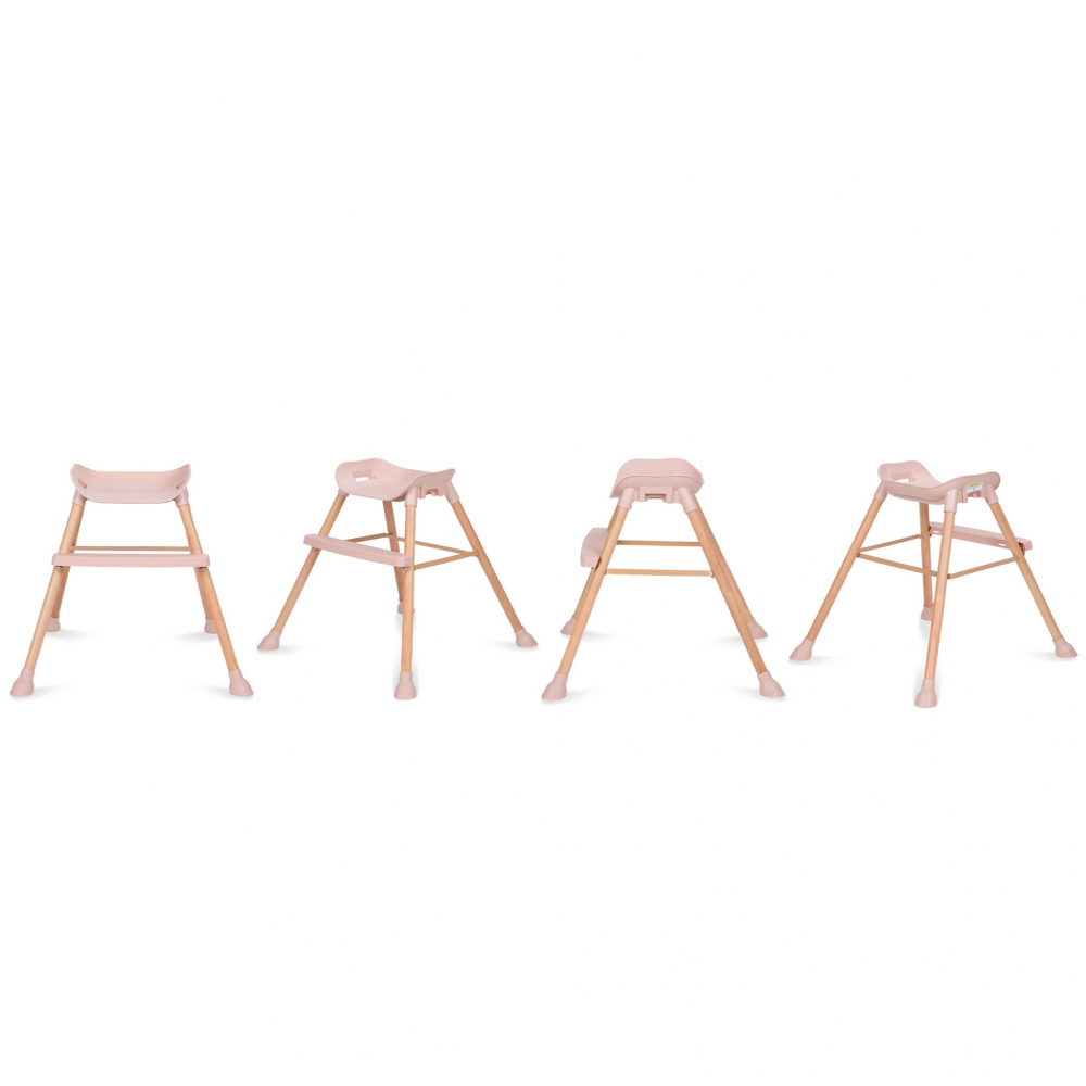 Scaun de Masa 4in1 pentru Bebelusi si Copii, Eatan Wood, Înălțime Ajustabila, Varsta 0-15 kg, Centura de Siguranta in 5 Puncte, Depozitare, Roz [5]