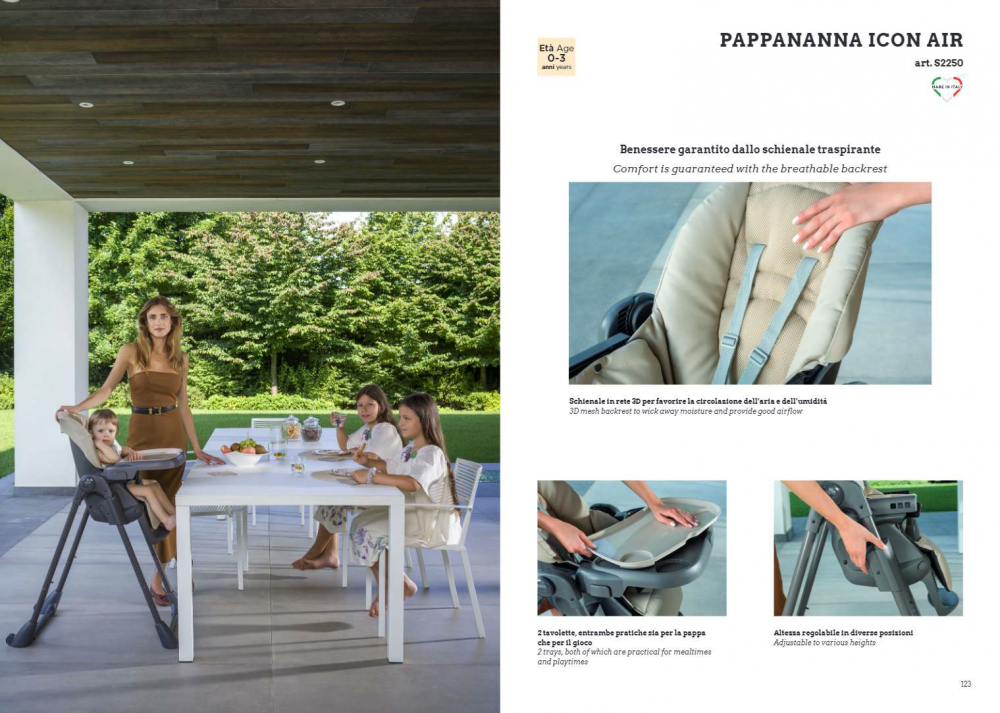 Scaun de Masa Multifunctional pentru Bebelusi si Copii, CAM® Pappananna Icon Air, Material mesh respirant 3D, Înălțime Ajustabila, Varsta 6 luni-15 kg, Pliabil, Centura de Siguranta in 5 Puncte, Depoz [7]
