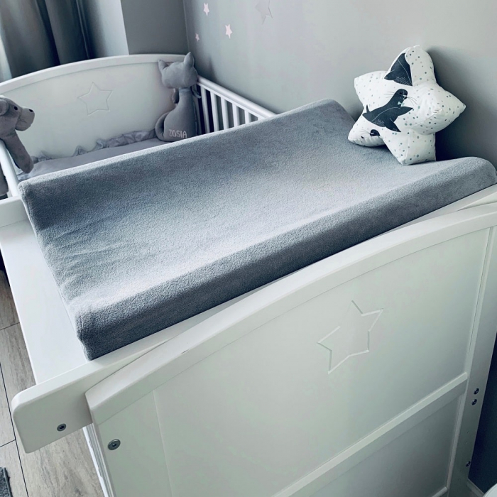 Masa de infasat din lemn, atasabila la patut bebe 120x60 si 140x70 cm, Alb, 86 x 51 x 7 cm, inclus Saltea din spuma, husa detasabila bumbac, Woodies, 40 x 70 cm [6]