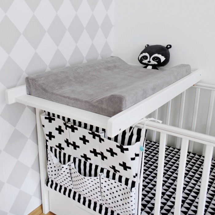 Masa de infasat din lemn, atasabila la patut bebe 120x60 si 140x70 cm, Alb, 86 x 51 x 7 cm, inclus Saltea din spuma, husa detasabila bumbac, Woodies, 40 x 70 cm [4]