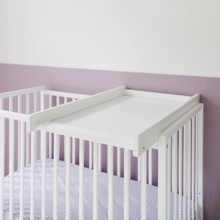 Masa de infasat din lemn, atasabila la patut bebe 120x60 si 140x70 cm, Alb, 86 x 51 x 7 cm, inclus Saltea din spuma, husa detasabila bumbac, Woodies, 40 x 70 cm [2]