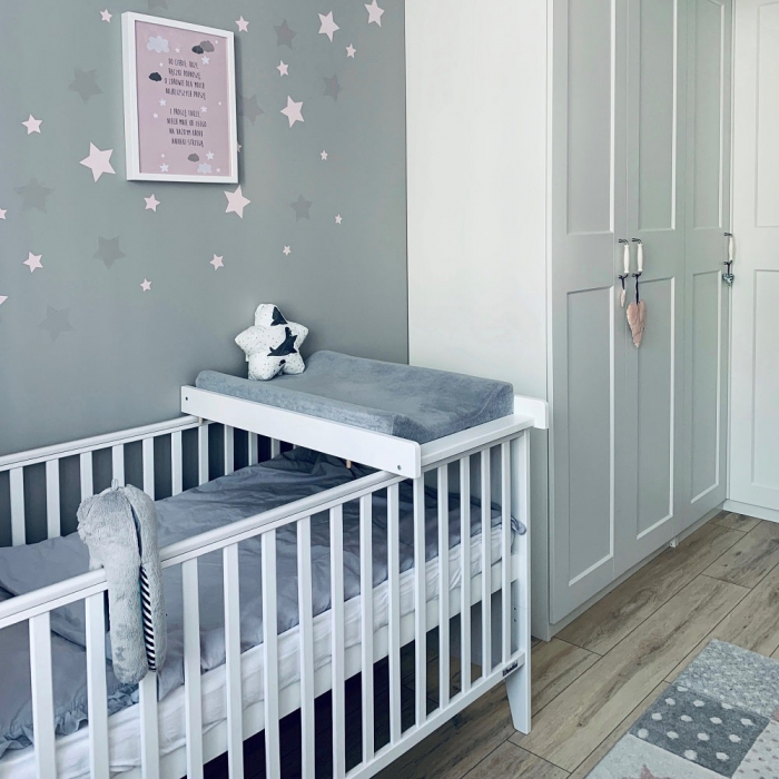Masa de infasat din lemn, atasabila la patut bebe 120x60 si 140x70 cm, Alb, 86 x 51 x 7 cm, inclus Saltea din spuma, husa detasabila bumbac, Woodies, 40 x 70 cm [7]
