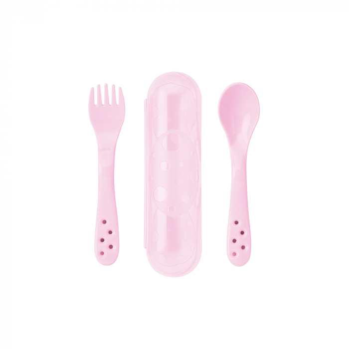 Set 2 lingurite ergonomice, in carcasa, perfecte pentru vacanta, rose [1]