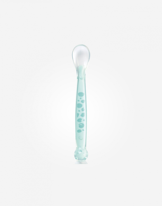 Lingurita îngustă din silicon alimentar cu ventuză, in carcasa, perfecta pentru vacanta, “Soft & Fun”, mint [3]