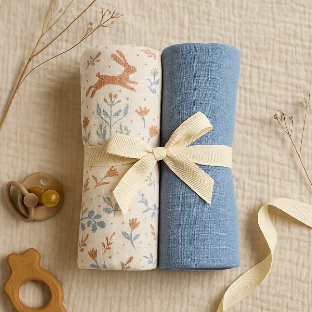 Set 2 museline Sweet Bunny din bumbac muselină 100%, 70x70 cm [1]