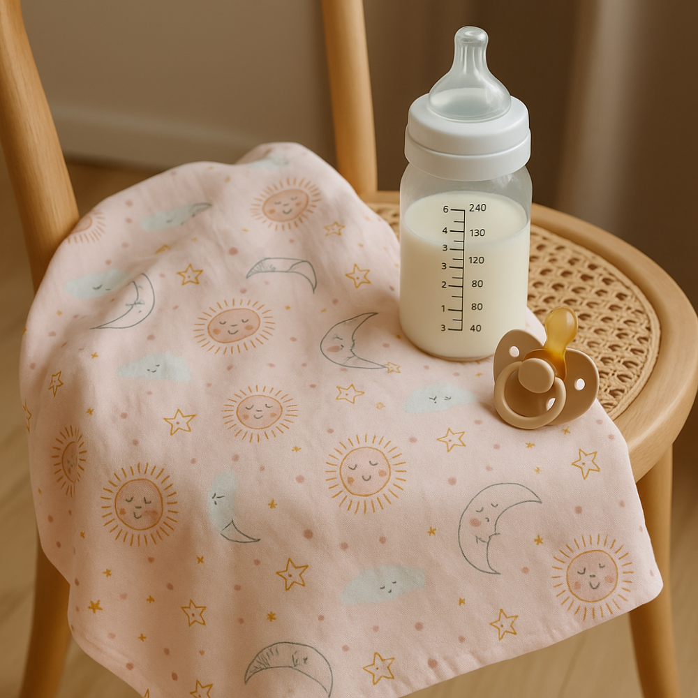 Set 2 scutece finet 100% bumbac pentru bebeluși – 70×80 cm – Happy Skies Rose / Moon & Stars [4]