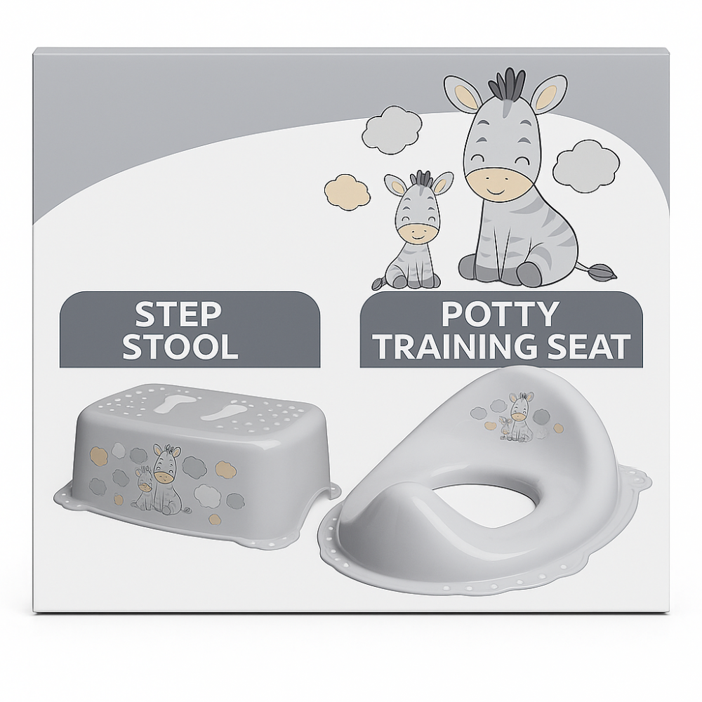 ✨ Set complet Reductor Toaletă  + Înălțător Baie Antiderapant, Zebra Gri– Maltex Baby [1]