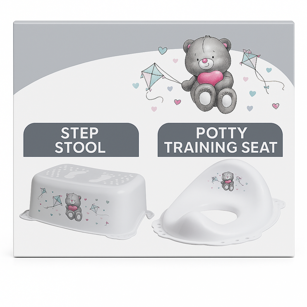 ✨ Set complet Reductor Toaletă  + Înălțător Baie Antiderapant, Bear Alb – Maltex Baby [1]
