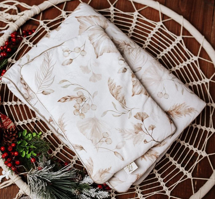 Set pilota 75 x 100 cm si perna 30 x 40 cm pentru copii, bumbac premium si umplutura hipoalergenică BabySoft, fata dubla, Boho [3]