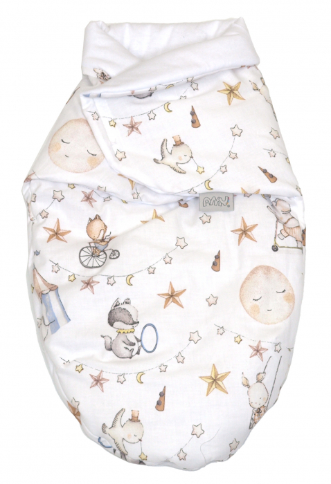Sistem de infasare, Baby swaddle din Bumbac cu umplutura antialergică BabySoft, Circ Blue [2]