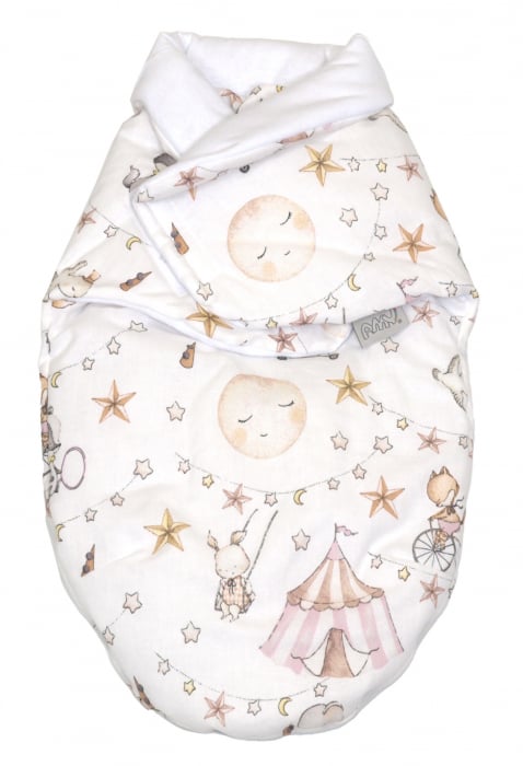 Sistem de infasare, Baby swaddle din Bumbac cu umplutura antialergică BabySoft, Circ Roz [2]