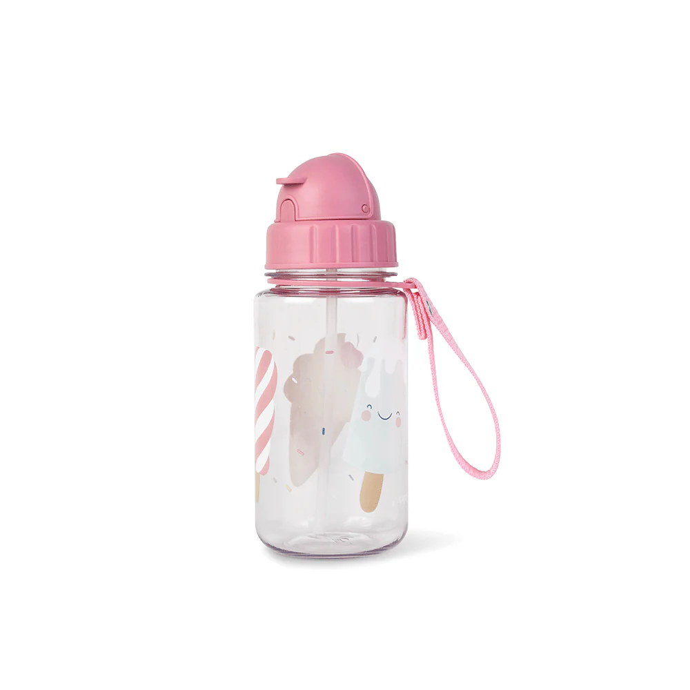 Sticla de apa pentru copii, cu pai, retractabila anti-picurare, transparenta, reutilizabila, din Tritan, Fara BPA, Bidon, 400 ml, Ice Cream [2]