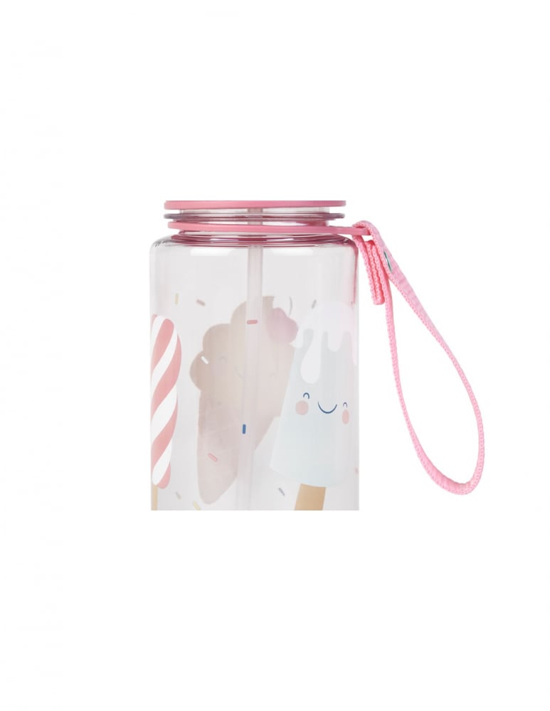Sticla de apa pentru copii, cu pai, retractabila anti-picurare, transparenta, reutilizabila, din Tritan, Fara BPA, Bidon, 400 ml, Ice Cream [4]