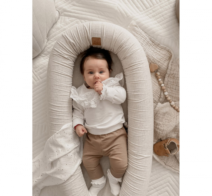 Suport de dormit Babynest 2in1 bara protectie patut Premium In Sepia Rose by BabySteps, 95x53 cm [4]