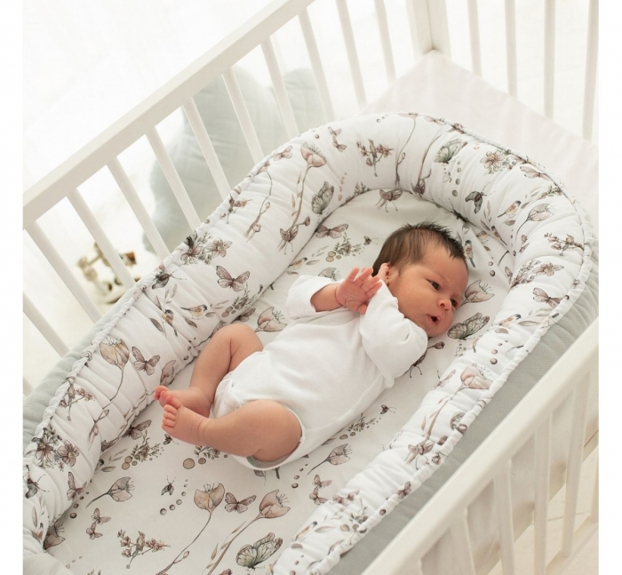 Suport de dormit Babynest Premium Bumbac si Catifea Peony Dreamland Ecri by BabySteps, 70x35 cm [4]