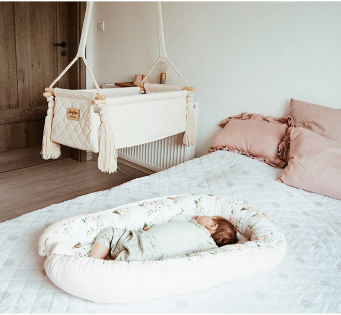 Suport de dormit Babynest Premium Bumbac si Catifea Eucalipt Soft Grey by BabySteps, 70x35 cm [6]