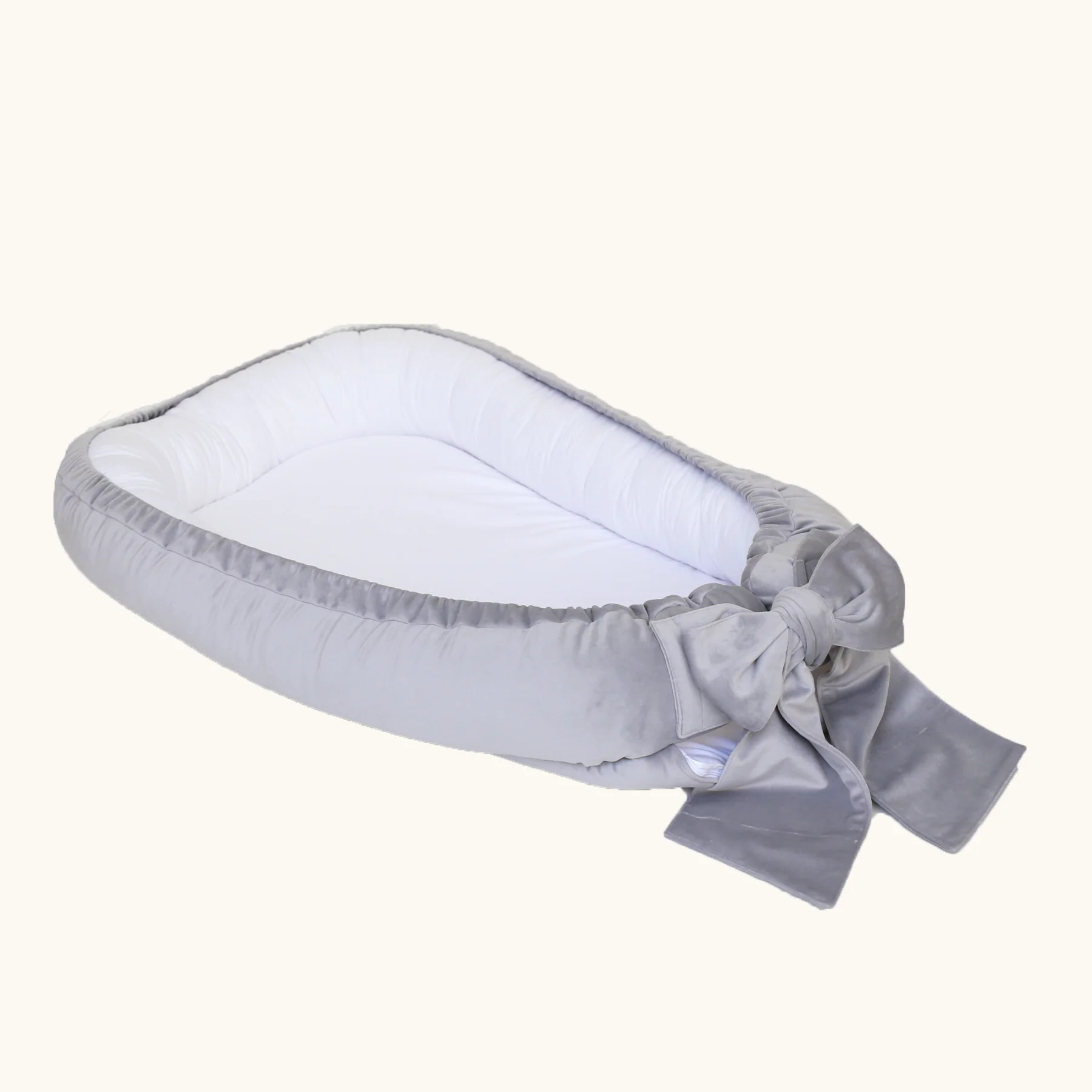 Suport de dormit Babynest Premium Bumbac Organic si Catifea Gri Deschis cu Funda by BabyLy, 80x50 cm [8]